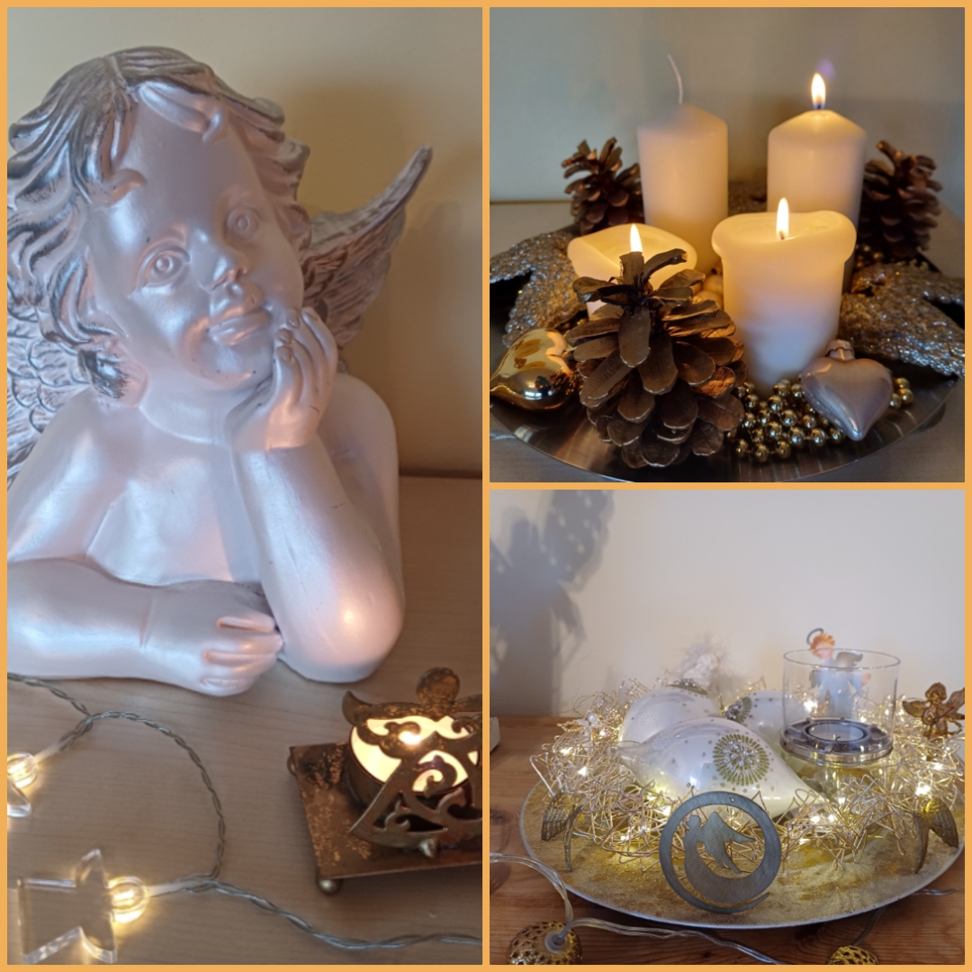 Weihnachtscollage mit Kerzen und Engel